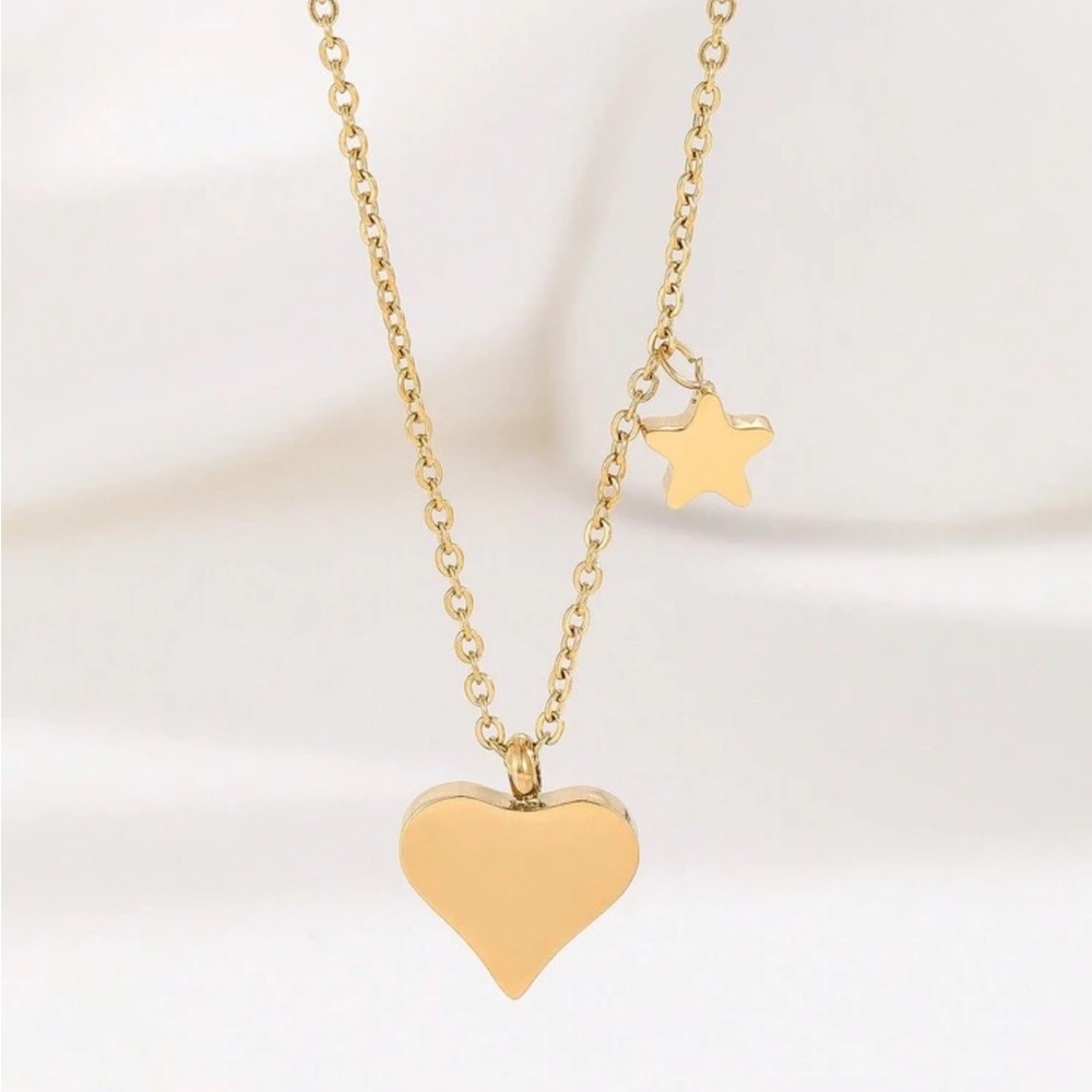 Gold plated stainless steel heart and star necklace